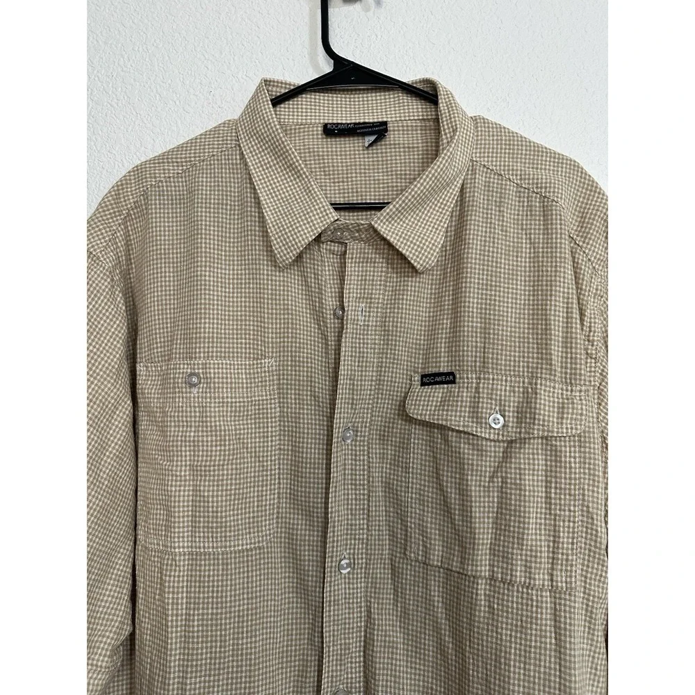 VTG Rocawear Mens SZ 3XL Blue White Plaid SS Urban Y2K Button Up Casual Shirt - Picture 2 of 7